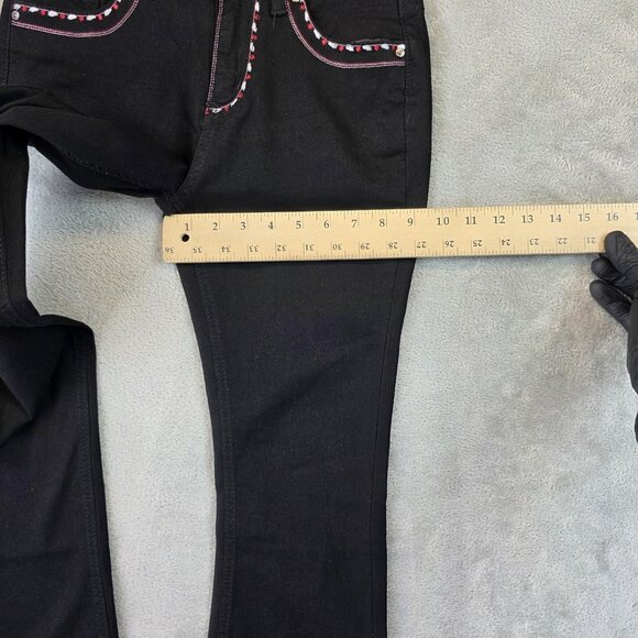 Bamboo Original Denim Jeans Womens 3 Black Bootcut Low Rise Rhinestone Studded - Picture 6 of 12